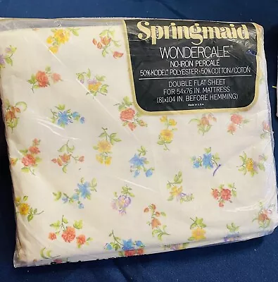 Springmaid Wondercale Double Full Flat Sheet Blue Yellow Pink Cream Vtg Percale • $22