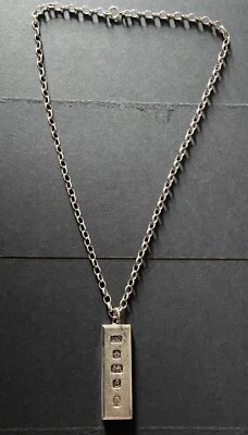 £32 • Buy Sterling Silver   1oz   Ingot Hallmarked 1977 On A 18  Belcher Chain. 40g.