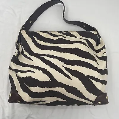 MICHAEL Michael Kors Brown/Beige Zebra Print Canvas And Leather Hobo • $38