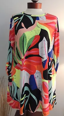 IC Collection Tunic Knit Top NWT Sz M Tropical Print L/S MSRP $145 STUNNING! • $43