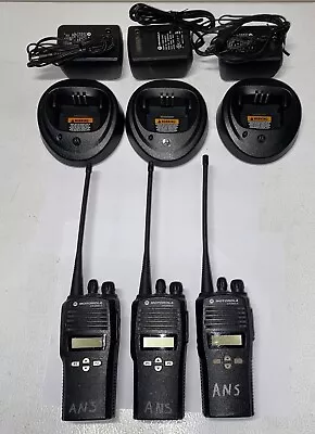 3 Used Motorola CP200XLS 438-470 MHz UHF Radios With Good Batteries & Chargers • $375