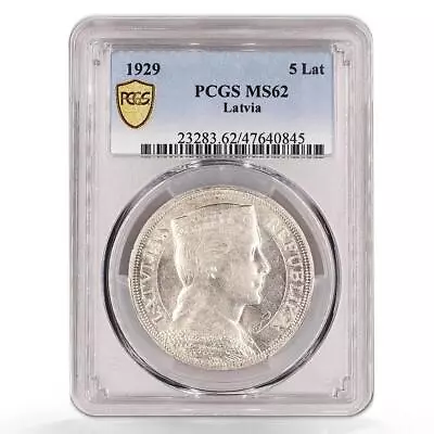 Latvia 5 Lati First Republic Coat Of Arms KM-9 MS62 PCGS Silver Coin 1929 • $199.65