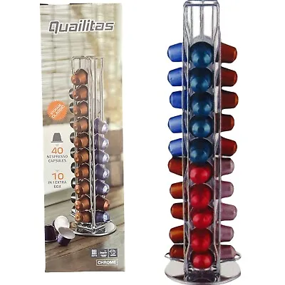 Revolving Rotating 40 Capsule Coffee Pod Holder Tower Stand Rack For Nespresso • £10.90