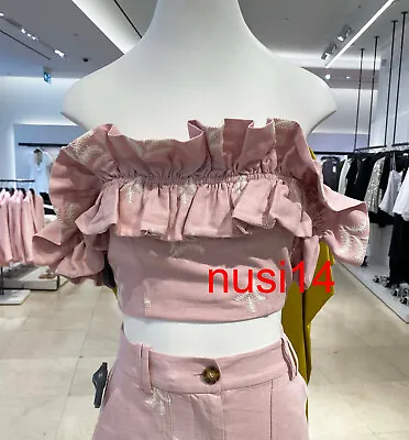 $54.88 • Buy Zara New Woman Off-shoulder Embroidered Linen Blend Crop Top Pink Xs-l 2731/083