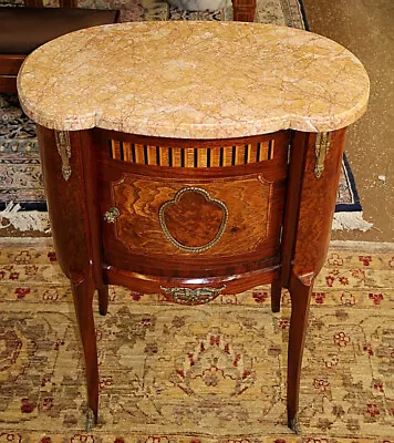 French Louis XV Style Marble Top Burled Inlaid End Table Nightstand Cica 1920 • $950