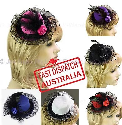 Racing Cocktail Party Costume Race Feather Mini Top Hat Fascinator Clip LACE • $4.49