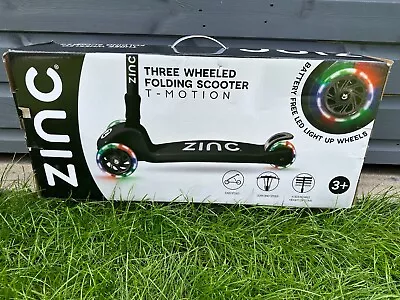 NEW Zinc Black T Motion Folding Tri 3 Wheel Kids Push Scooter Light Up Wheels • £39.99