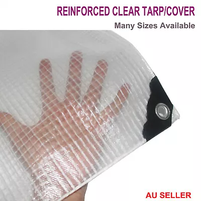 Reinforced Grid Clear Tarp Screen Tarpaulin Waterproof Cover Rain Shed Sheet • $22.99