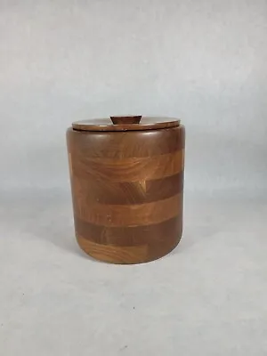 Vintage Cookie Jar Canister Ice Bucket Wood Inlay Hand Made With Plastic Liner  • $33