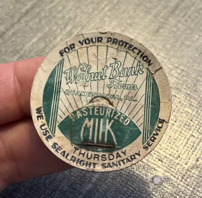 Quakertown PA Pennsylvania WALNUT BANK FARM DAIRY Milk Bottle Cap Allentown Penn • $10