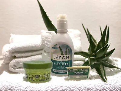 JASON Soothing Aloe Body Wash 30oz + Greek Aloe Olive Oil Soap + Olive Oil Gel • £23.10