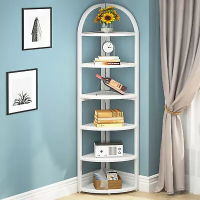 6 Tier Wood Corner Shelf Bookcase Bookshelf Plant Stand Display Rack Home Office • $116.46