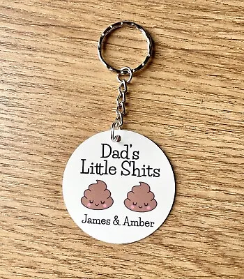 Personalised Dads Little Shits Keyring Up To 3 Names Metal Fathers Day Gift • £3.49