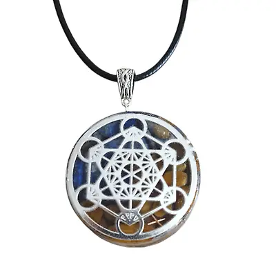 Orgone Orgonite Pendant Metatron's Cube Tiger's Eye Lapis Lazuli Necklace • $40.71