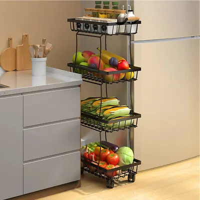 Narrow Kitchen Metal Wire Fruit Vegetable Pantry Storage Basket Rack On Wheel UK • £21.95