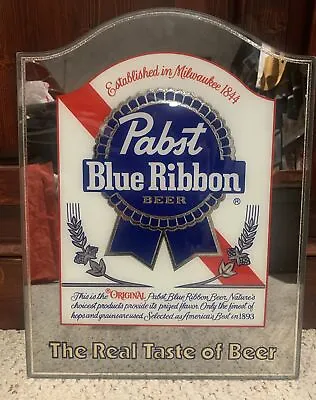 Vintage 1981 Beeco Pabst Blue Ribbon Beer Mirrored Sign Real Taste • $59.99