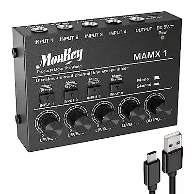 Moukey Compact Studio Audio Stereo Mixer 4 Channels DC 5V For Clubs Bars Stage • £44.99