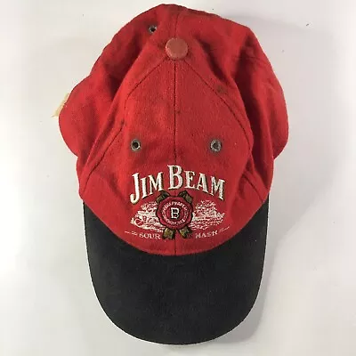Jim Beam Red Cap Hat Buckle Black Brim Sour Mash Collectable Alcohol Cap • $11.95