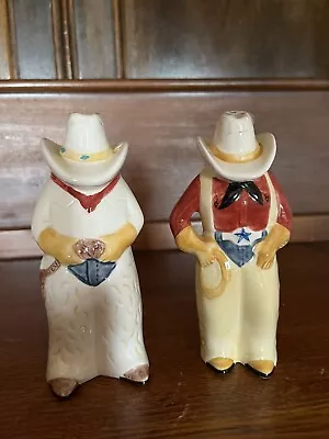 Vintage Storyteller Arts Cowboy & Cowgirl Salt & Pepper Shakers Hand Painted • $15