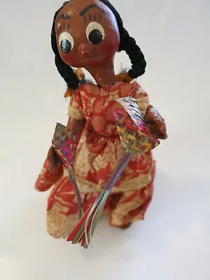 Vintage Mexican Folk Art Doll Oil Cloth Hand Made Painted  • $5.95