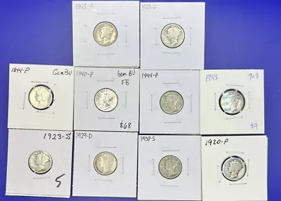 Lot Of 10 Mercury Silver Dimes $1.00 BU-G Great Value 90% Pure Silver • $15.50