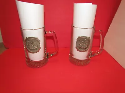 Auth US Marine Corps Glass Beer Mug Pewter Emblem USMC 239 Birthday SET OF 2 • $39.99