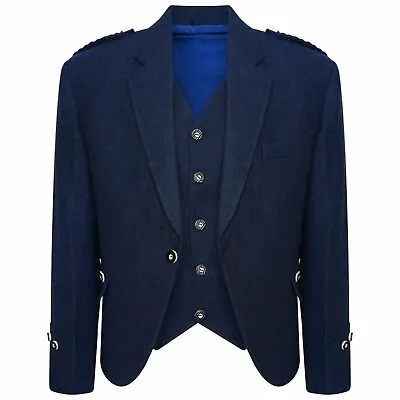 Scottish Mens Blue Kilt Jacket And Vest Tweed Crail Highland Wedding Kilt Jacket • £65.50