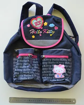 Sanrio Hello Kitty Denim Backpack Knapsack School Bag Medium Sized Rare • $29.50