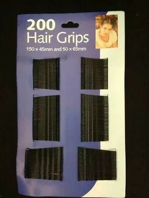 200pc Black Hair Grips Clips Bobby Kirby Pins Clamps Salon Waved Slides • £2.99