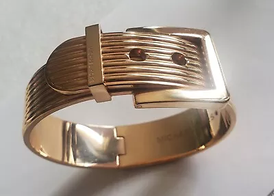 MICHAEL KORS Rose Gold Wide Hinge Belt Buckle Bangle Bracelet EUC • $49.99