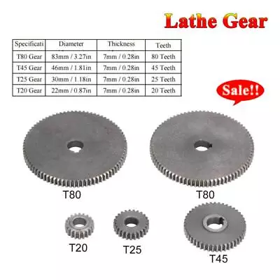 5Pcs Metal Mini Lathe Gear Set T80 T45 T25 T20 Replacement Cutter Accessories • £42.76