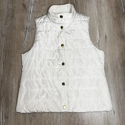 Michael Kors Women’s White Puffer Quilted Vest Size M Button Up Casual Preppy • $14.94