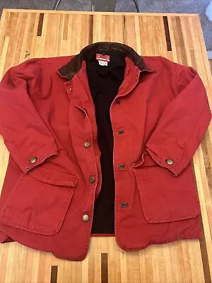 Marlboro Country Store Field Barn Chore Coat Red Canvas Leather Trim Mens L • $30