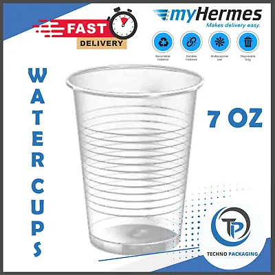 Plastic Disposable Cups Clear White 7oz Drinking  Reusable Water Cups • £5.79