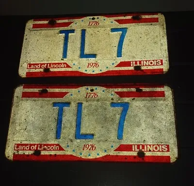 Pair Of Illinois Bicentennial 1976 License Plate VANITY # TL 7 Lot Of 2 • $44.99