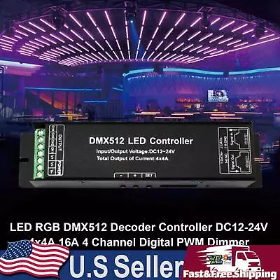 LED RGB DMX512 Decoder Controller DC12-24V 4x4A 16A 4 Channel Digital PWM Dimmer • $20.79