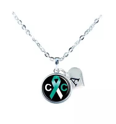 Custom Cervical Cancer Awareness Ribbon Necklace Jewelry Initial Family Charm • $22.49