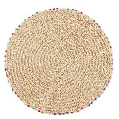 Fiesta Cabo Holiday Bead 6 Placemats 15  Round Wooden Beads Red Green & White • $48