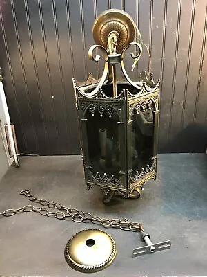 Vintage Chinese Style Swag Lamp Hanging Brass Pagoda Lantern Mid Century 18in • $225
