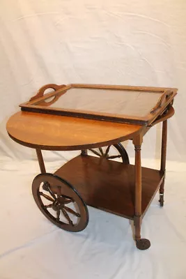I Arts & Crafts Tiger Oak Serving Drop Leaf Table Tea Cart With Tray • $1275