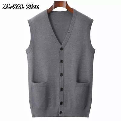 Men Knitted Vest V-neck Sleeveless Cardigan Sweater Business Casual Loose Clothe • $53.52