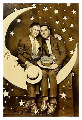 Paper Moon Gay Interest Two Handsome Young Men Affectionate 4x6 Photo • $7.97