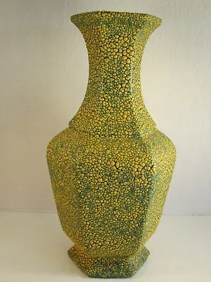 Large Mcm Haegar Yellow Over Black Popcorn Finish Art Pottery Vase Retro • $45