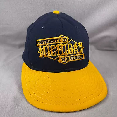 Vintage Michigan Wolverines Hat Mens Adj Blue Snapback Cap Nylon Double Knit AJD • $40