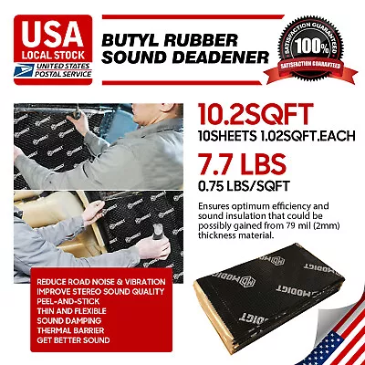 10.2SqFt Butyl Rubber Sound Deadening Trunk Lid Kill Noise Deadener Selfadhesive • $36.46