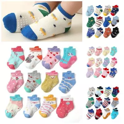 12 Pairs Baby Girls Boys Cute Grip Floor Kids Toddler Cotton Rich Trainer Socks • £15.59