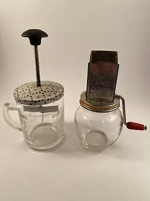 Lot (2) Vintage Anchor Hocking Glass Nut Meat Choppers Grinders - 1 Top Androck • $10