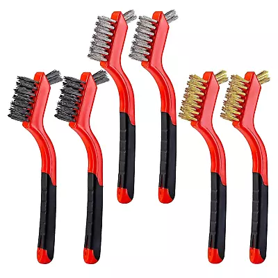 6Pcs Mini Wire Brush Set Stainless Steel/Brass/Nylon Bristles Wire Brushes Cur • $14.88