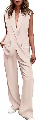 PRETTYGARDEN Women's 2 Piece Outfits Sleeveless Suit Vest And Wide Leg Pants Bus • $157.07