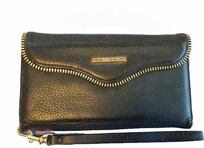 REBECCA MINKOFF Black Leather Phone Wallet Wristlet For 7 Plus IPhone • £10.13